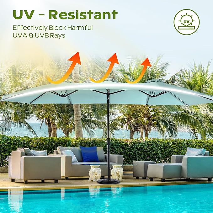 15ft Umbrella Outdoor Patio - Double-Sided Large Market Rectangle Umbrellas with Crank Handle for Patio Garden Yard Pool (No Base)