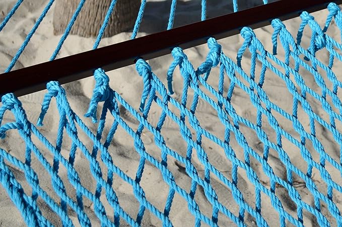Caribbean Rope Hammock - 55 Inch - Soft-Spun Polyester (Light Blue)