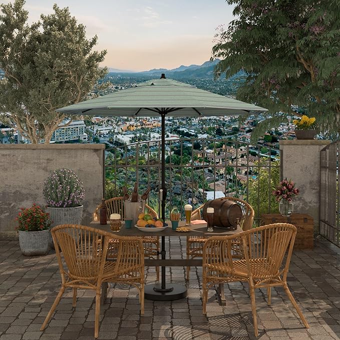 California Umbrella 7.5' Rd Aluminum Patio Umbrella, Crank Lift, Auto Tilt, Black Finish