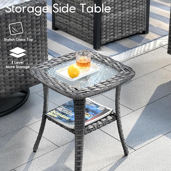 HOOOWOOO Wicker Patio Conversation Sets,8 Piece Outdoor Furniture Set with Swivel Rocking Chairs,All Weather Resistant Modern Outside Out Door Rattan Couch Chairs Side Table Set,Orange Red