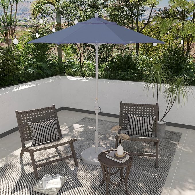 California Umbrella 7.5' Rd. Aluminum Patio Umbrella, Crank Lift, Collar Tilt, White