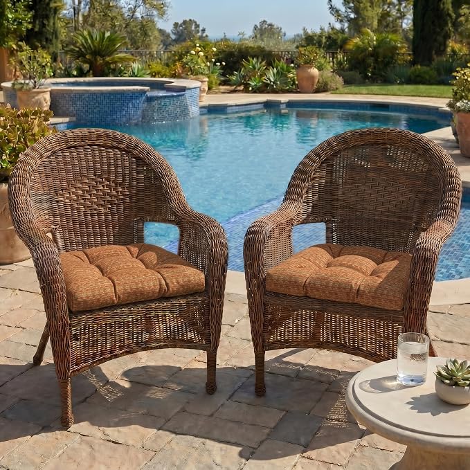 RSH DECOR: Sunbrella Tufted Wicker U-Shape Cushions Set of 2 | 22” x 22” | Outdoor Seat Cushions for Patio Furniture| Crafted with Sunbrella Performance Fabric | Made in USA (Simone Sinnabar)