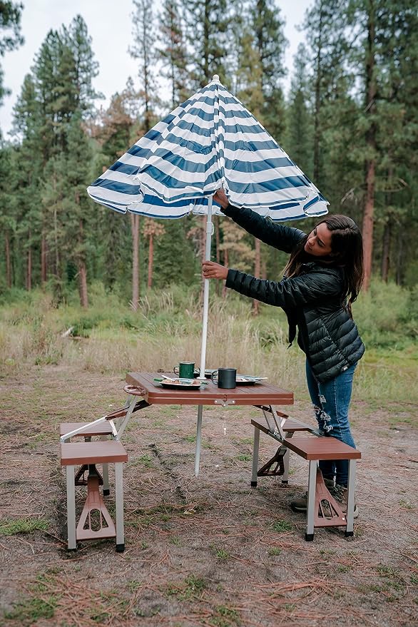 Stansport Picnic Table and Umbrella Combo - Brown