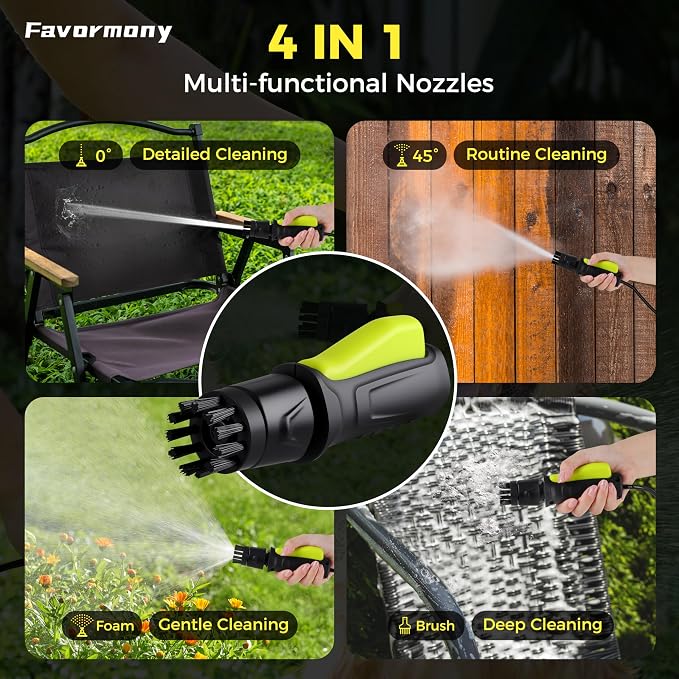 Portable Hand Sprayer, Foldable Water Sprayer Washer w/3.2Gal Tank and 10FT Hose Type-C Charging, for Bike, Pet Cleaning, Garden Care, Lime Green