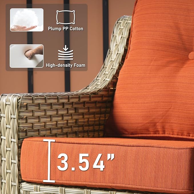 HOOOWOOO 5 Piece Patio Furniture Conversation Sets with Swivel Rocking Chairs,Outdoor Wicker Furniture with LED Tablet,All Weather Resistant High Back Rattan Conversational Set(Orange Red)