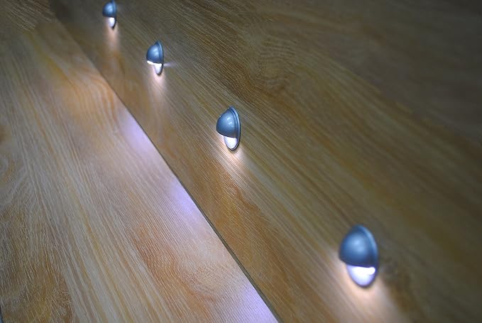 FVTLED LED Stair Lights Kit Low Voltage Waterproof IP65 Outdoor Half Moon 1-2/5" Stainless Steel Recessed Wood Deck Lighting Yard Garden Patio Step Landscape Pathway LED Light (Cold White)
