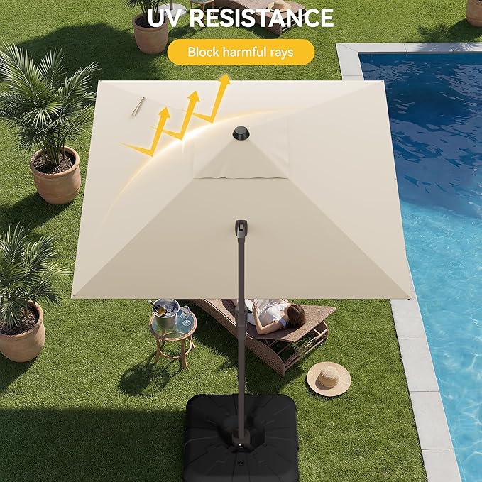 10x10FT Cantilever Outdoor Umbrella with Base, 360° Rotating Large Offset Square Patio Umbrella, Ideal for Garden Backyard Deck Courtyard, Beige