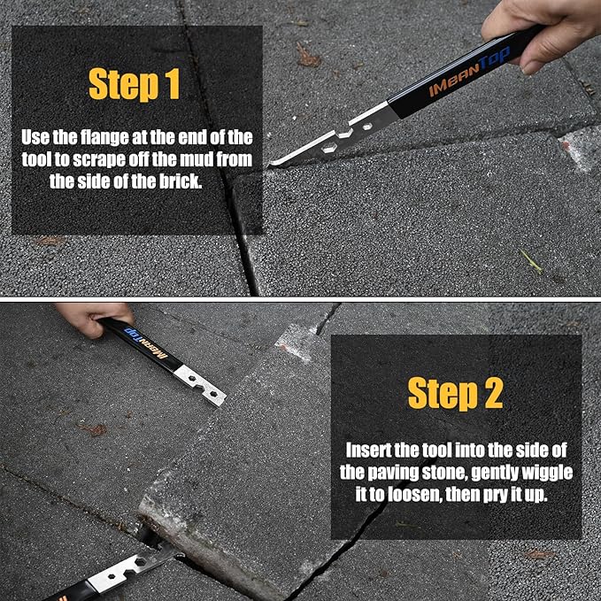 2-in-1 Paver Removal Tool with Hex Wrench, Heavy-Duty Steel Paver Lifter & Puller with Dual-Jointed Scraper, Micro-Serrated Groove & Non-Slip Handle, Paver Extractor Tool for Garden, Patio, Driveway