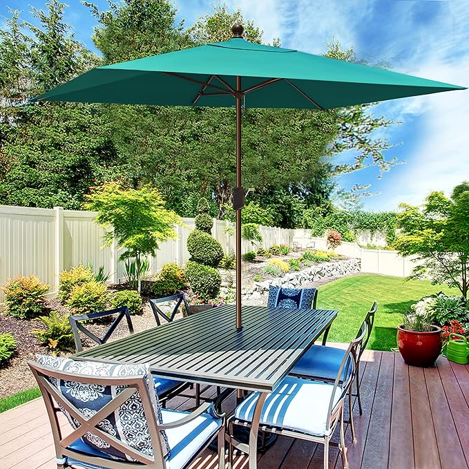 EliteShade USA 10-Year-Non-Fading 6.5x10Ft Rectangular Market Patio Umbrella, UPF 50+ UV Protection Performance Sun Umbrella, Heavy Duty Commercial Grade Outdoor Table Umbrella with Crank, Windproof Vented Top for Garden, Pool, Deck and Outdoor Playset...