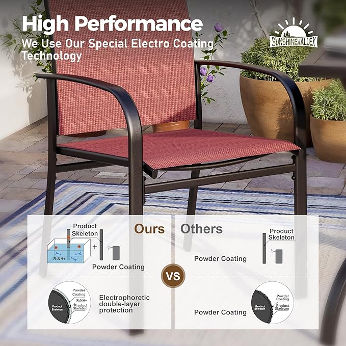 SUNSHINE VALLEY Patio Dining Set for 8, 60" x 60" Square Metal Table with Umbrella Hole, 8 x Stable Dining Chairs, Outdoor Table and Chairs Set for Lawn Backyard and Deck, Red