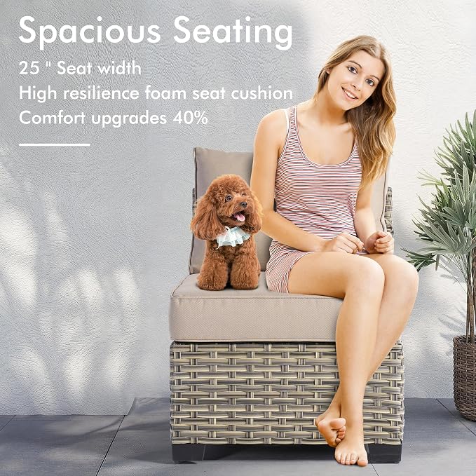 9 Pcs Outdoor Sectional Patio Furniture Set with Ottomans - All Weather Wicker Modular Outside Sectional Couch,Patio Seating Outdoor Conversation Sets for Deck Yard Garden,Beige