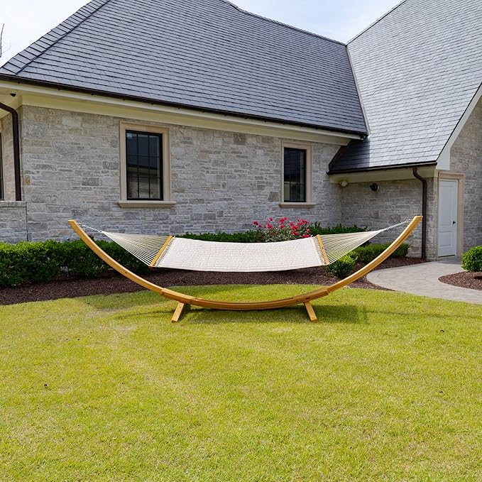 Original Pawleys Island Large Antique Beige Sunbrella Quilted Hammock – 13 ft. x 55 in., 2-Person, 450 lb Capacity, Oak Spreader Bar, Handcrafted in The USA