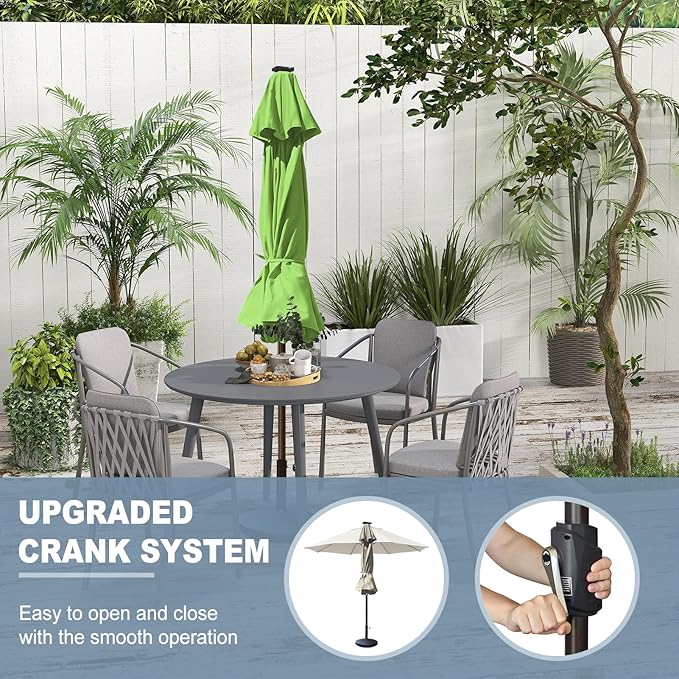 EliteShade USA 10-Year-Non-Fading 10ft Market Patio Umbrella, Commercial Grade Table Sun Umbrella with 80 Solar LED Lights, Crank Open, Windproof & UPF 50+ UV Protection for Garden, Deck, Pool, Backyard, Macaw Green