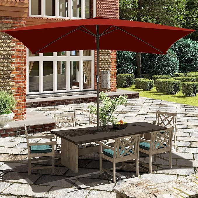 Ayge 6.5x10FT Rectangular Patio Umbrella Outdoor Table Umbrella w/Push Button Tilt & Crank Rectangle Market Umbrella UV Protection for Garden,Deck,Lawn,Yard & Pool,Red