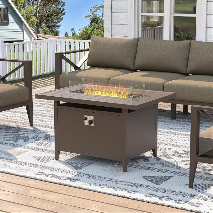 Outdoor Sectional Sofa Set with Fire Pit Table 6 Seat Patio Conversation Set Aluminum Patio Furniture for Backyard Deck Garden