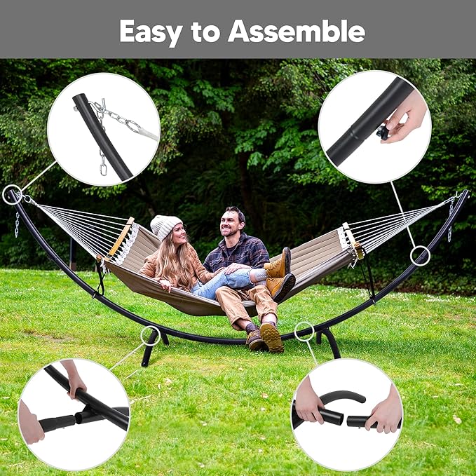 SUNCREAT Hammocks Standing Patio Hammock, Portable Hammock with Stand Foldable, Patent Pending, Brown