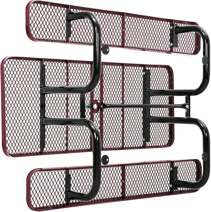 Global Industrial 6’L Rectangular Picnic Table, Expanded Metal, Red Thermoplastic Coating, Attached Benches, 1-1/2” Umbrella Pole Hole, Outdoor-Rated, 1000 lb Capacity, 72” x 30” Tabletop