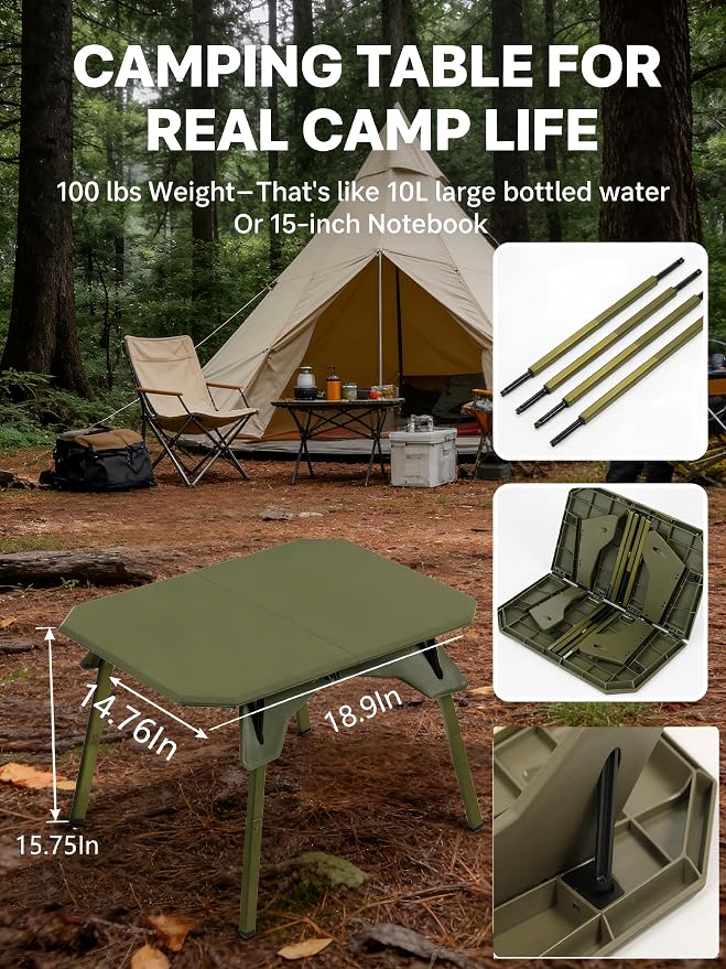 2-in-1 Tactical Camping Table with Adjustable Height, Collapsible Table Lightweight with Carry Bag for Camping,Travel expeditions, Hiking, Picnics, BBQs & Beach Trips