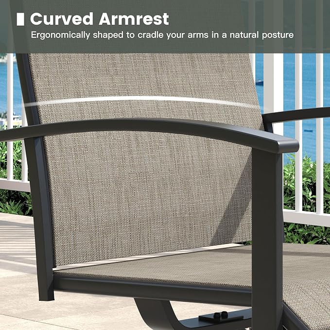 7 Pieces Round Patio Dining Set, Outdoor Furniture of 50" Round Patio Table and Patio Swivel Chairs for Backyard Lawn Garden, Black Table and Mixed Brown Chairs