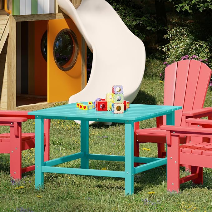 WestinTrends Malibu Kids Outdoor Patio Furniture HDPE 31" Wide Square Dining Table, Turquoise