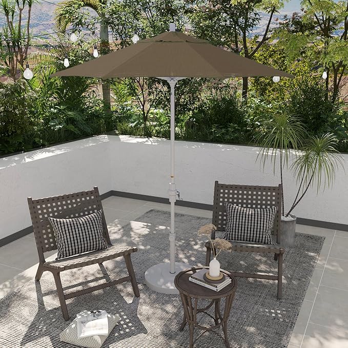 California Umbrella 7.5' Rd. Aluminum Patio Umbrella, Crank Lift, Collar Tilt, White