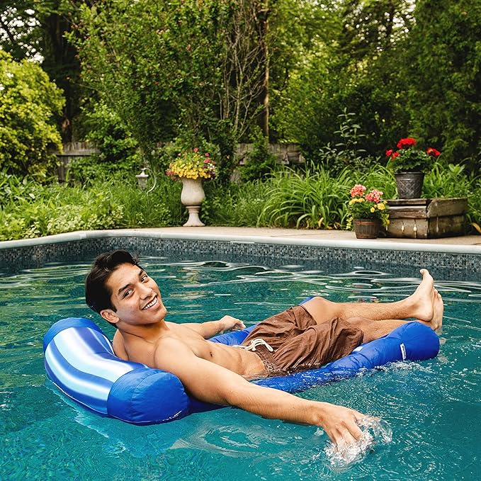 Big Joe Kona Hammock No Inflation Needed Pool Lounger with Headrest, Quick Draining Fabric, 4 feet Big
