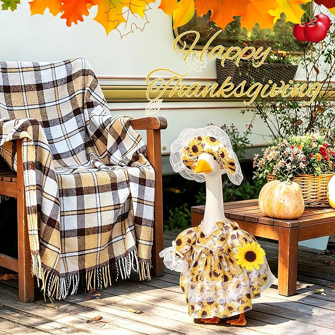 FuWeave Fall Porch Goose Outfit Maple Goose Costume Fancy Porch Geese Clothes with Wide Hat for 23" 17" Outdoor Patio