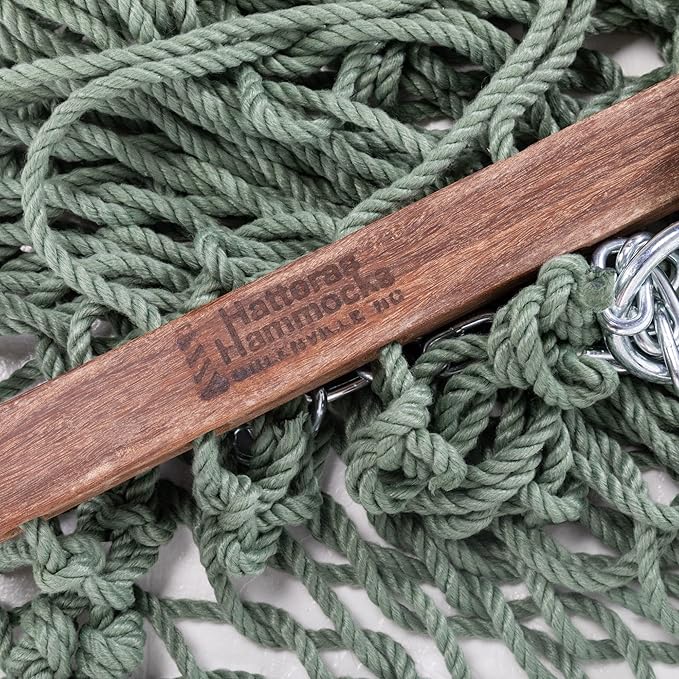 Hatteras Hammocks Large Meadow DuraCord Rope Hammock – 13 ft. x 55 in., 2-Person, 450 lb Capacity, Cumaru Spreader Bar, Zinc-Plated Hardware – Handcrafted in The USA