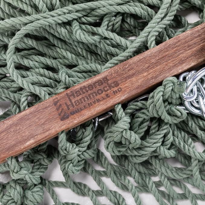 Hatteras Hammocks Small Meadow DuraCord Rope Hammock – 11 ft. x 45 in., 450 lb Capacity, Cumaru Spreader Bar, Zinc-Plated Hardware, Handcrafted in The USA