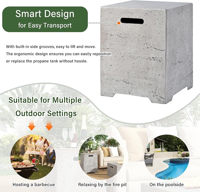 Polibi Tank Cover with Square Side Table, 100lb Capacity Weather-Resistant Enclosure for Standard 20 lb Tanks, Outdoor Storage for Patio, Deck, Balcony, No Assembly Needed, Light Gray