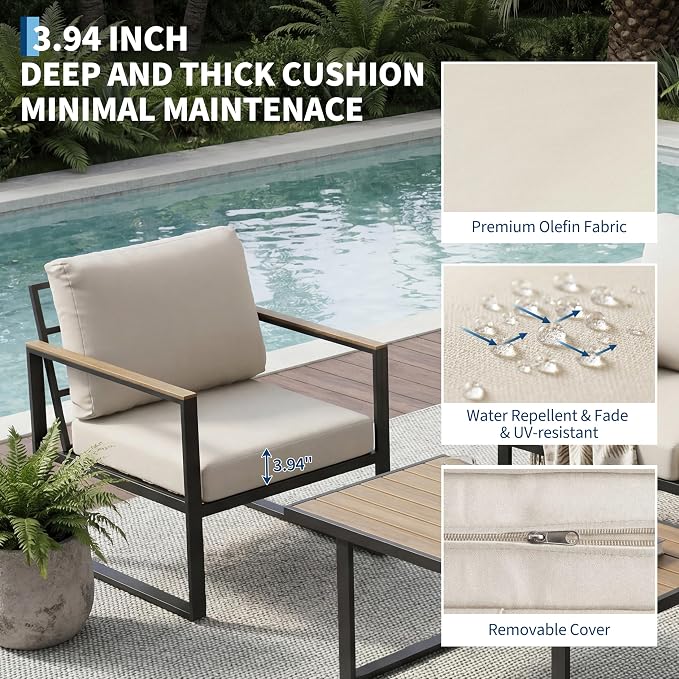 Litake 4 Piece Patio Furniture Sets, PE Rope Wicker Sofa with Metal Frame, Waterproof & UV-Resistant Couch with Table, All Weather Furniture for Garden, Balcony & Backyard