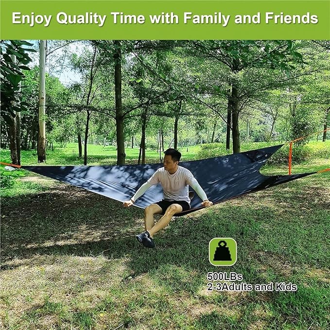 Triangle Hammock 13ft Outdoor Camping Hammock Portable Multi Person Tree Tent with Tie Down Straps & Net Pocket Max 500 lbs