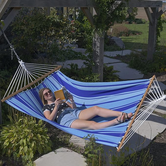 Vivere Double Soft Cotton Hammock with Durable Polyester Ropes - 450 lb Capacity