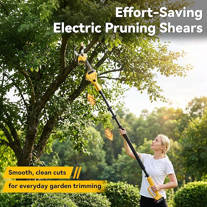 BUYJOY 4-in-1 Electric Pruning Shears & 8 Inch Pole Saw Combo, 1.8" Cutting Diameter Cordless Pruner, 2×4.0Ah Batteries, Adjustable Branch Cutter for Tree Trimming and Garden Pruning