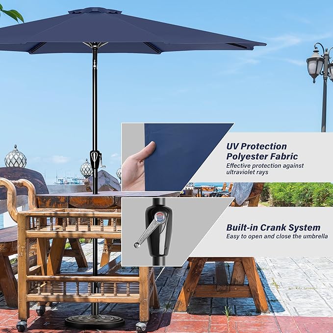 YSSOA 9' Patio Umbrella Outdoor Table Market Yard Umbrella with 8 Sturdy Ribs, Dark Blue
