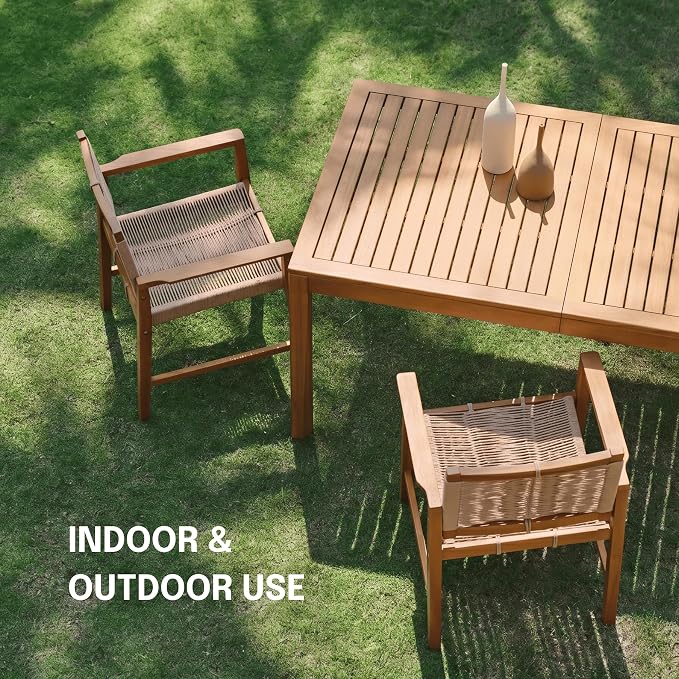 NTC Luno 8 Pieces Solid Wood Lounge Armchairs with Handwoven Rope Seat & Back, Indoor & Outdoor Wooden Chairs for Patio Dining Sets, Modern Patio Lounge Chairs, Easy Assembly, Natural