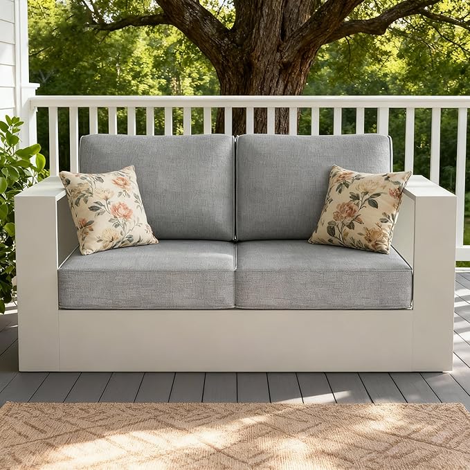 LayinSun Oversized Aluminum Outdoor Furniture, 1 Piece Patio Lovseat Sofa, Deep Seating and Upgraded 6-inch Cushions for Porch, Balcony, Deck