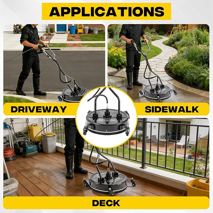 PWACCS 20" Pressure Washer Surface Cleaner, Power Washer Driveway Attachment with 4 Wheels and Dual Handle for Concrete, Patio, Sidewalk, and Deck, Black, 4500 PSI