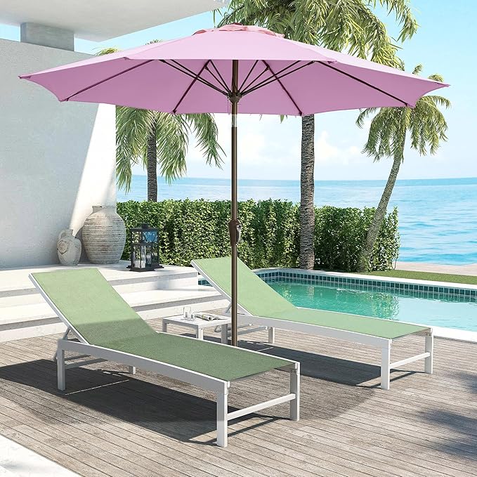 LOUNZY 9FT Large Outdoor Patio Umbrella Table Umbrella-UV Resistant,Easy Push Button Tilt and Crank,8 Sturdy Fiberglass Ribs Pool Umbrella for Patio,Backyard,Deck,Yard,Market