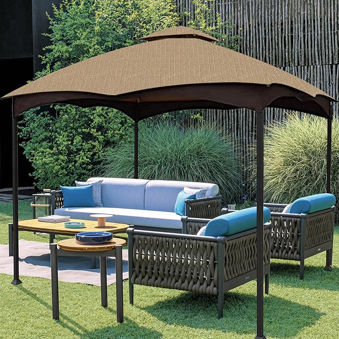 Coastshade Replacement Gazebo Canopy Top for Lowe's Allen Roth Heavy Duty Roof Gazebos Top with Mesh,10x12 Gazebo Cover #GF-12S004B-1, Replacement Top Only (Khaki Plus)