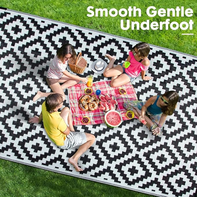 Aug-guan Outdoor Rug 5’x8‘ ft,Polypropylene Reversible Area Rug Carpet for Patio, Backyard & Deck – Waterproof, Fade-Resistant & Portable Foldable Mat with Storage Bag for Camping, RV, Picnic & Beach