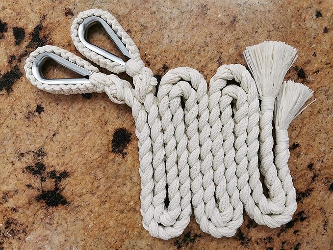 Hammock Ropes + S Hooks (Extra Long -, Natural Ropes with Loop/Ring in One End)