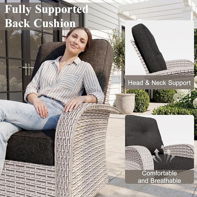 5-Piece Patio Furniture Set, Outdoor Swivel Rocking Chairs Set with Ottomans,All Weather Conversation Set for Porch Poolside Balcony,Black