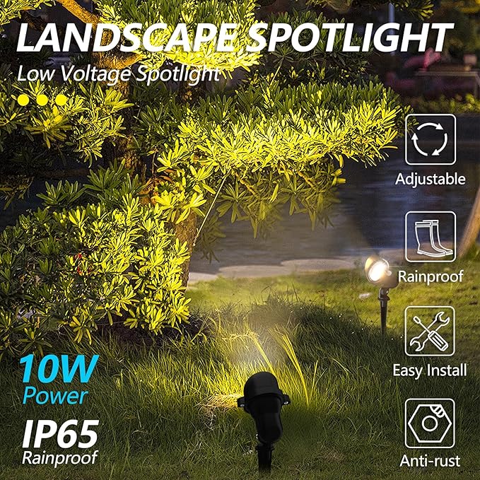 Low Voltage Landscape Lighting: 10W MR16 LED Landscape Lights 12-24V 3000K Warm White - Wired Garden Yard Tree Wall Lighting for Family Home - 6 Pack