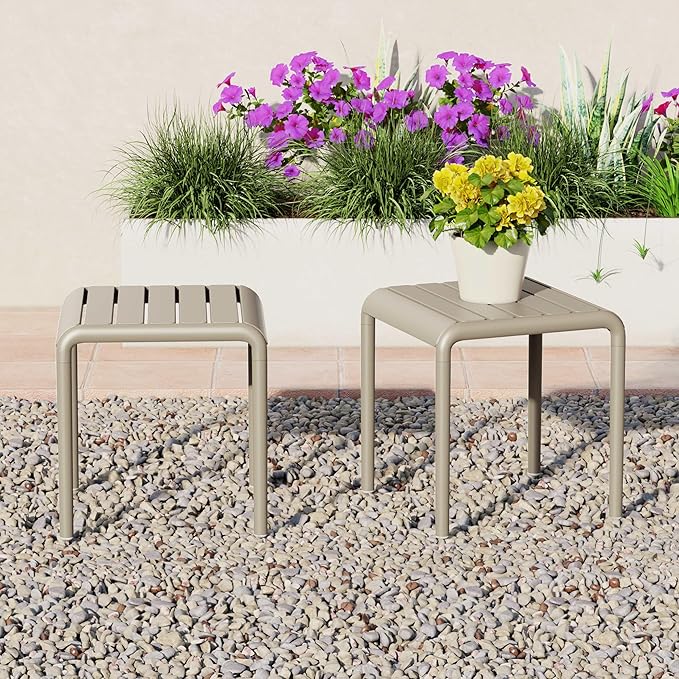 WestinTrends Playa Plastic Modern Outdoor Patio Accent Side Tables (Set of 2), Sand