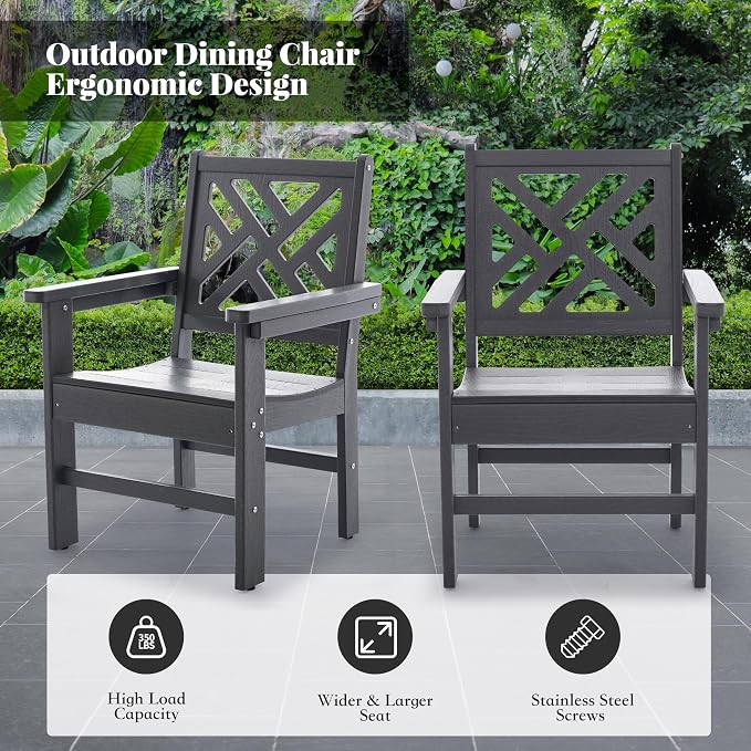 HDPE Outdoor Dining Set,10-Piece Outdoor Table and Chairs Include 8 Dining Chairs and 2 Pcs 62.5" Patio Dining Table with Umbrella Hole (Gray)