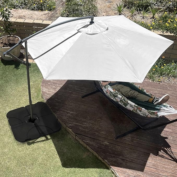 Pure Garden Offset Patio Umbrella – 10 Ft Cantilever Hanging Outdoor Shade - Easy Crank and Base for Table, Deck, Porch, or Poolside (Tan)