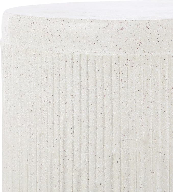 JONATHAN Y Kline Ribbed Resin Modern Outdoor Accent Table, 17.5" H All-Weather Cream Terrazzo Patio Drum Side Table and Garden Stool for Pool, Porch, and Living Room TBL1103A