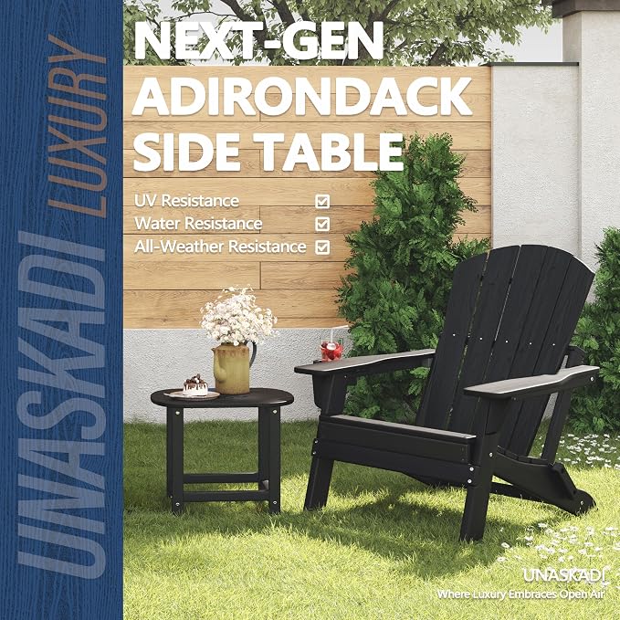 Outdoor Adirondack Side Table for Patio Porch Pool, 18" HDPE Weather Resistant End Table for Backyard and Indoor Use, Easy Maintenance & Indoor Outdoor Durable Construction(Black)