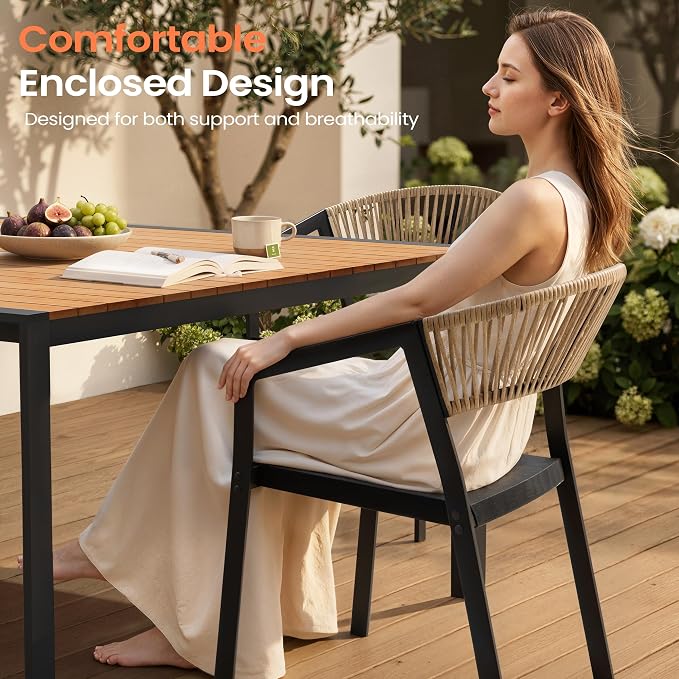 Pellebant Outdoor Patio Dining Chairs, Aluminum Frame with Breathable Twist Wicker Backrest – Stackable for Porch, Lawn & Deck(Brown)
